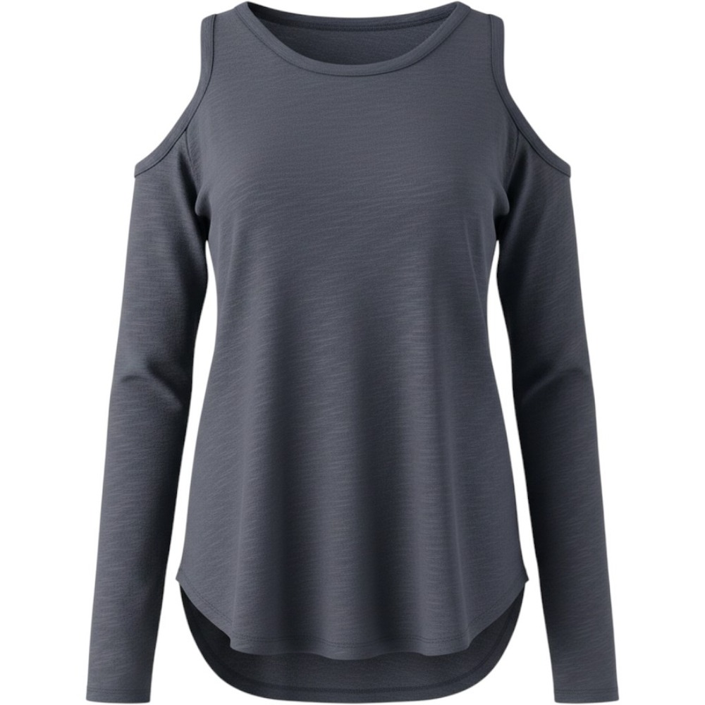 Wilt Cold Shoulder Top Womens Size S Blue Slub Knit High Low Hem Long Sleeve
